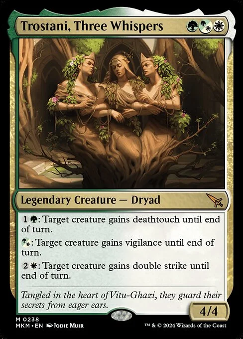 Trostani, Three Whispers, carta Magic di tipo Legendary Creature — Dryad illustrata da Jodie Muir