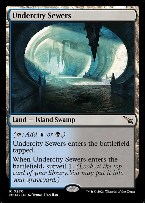Undercity Sewers, carta Magic di tipo Land — Island Swamp illustrata da Yeong-Hao Han