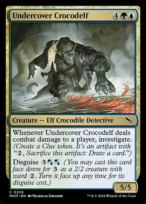 Undercover Crocodelf, carta Magic di tipo Creature — Elf Crocodile Detective illustrata da Nicholas Gregory