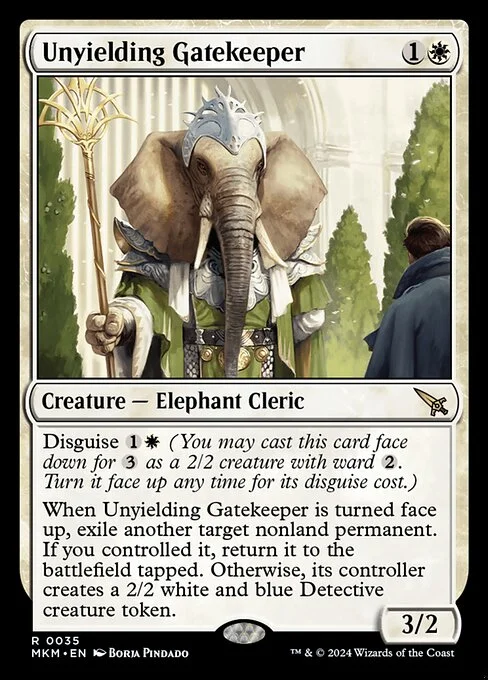 Unyielding Gatekeeper, carta Magic di tipo Creature — Elephant Cleric illustrata da Borja Pindado