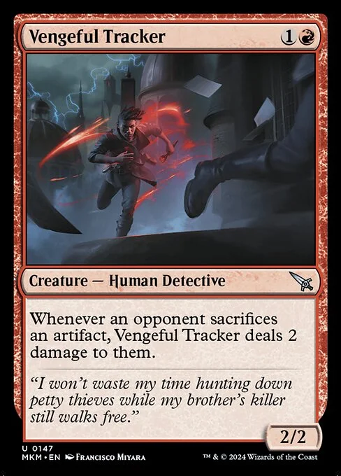 Vengeful Tracker, carta Magic di tipo Creature — Human Detective illustrata da Francisco Miyara