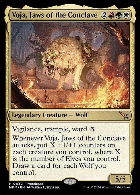 Voja, Jaws of the Conclave, carta Magic di tipo Legendary Creature — Wolf illustrata da Valera Lutfullina