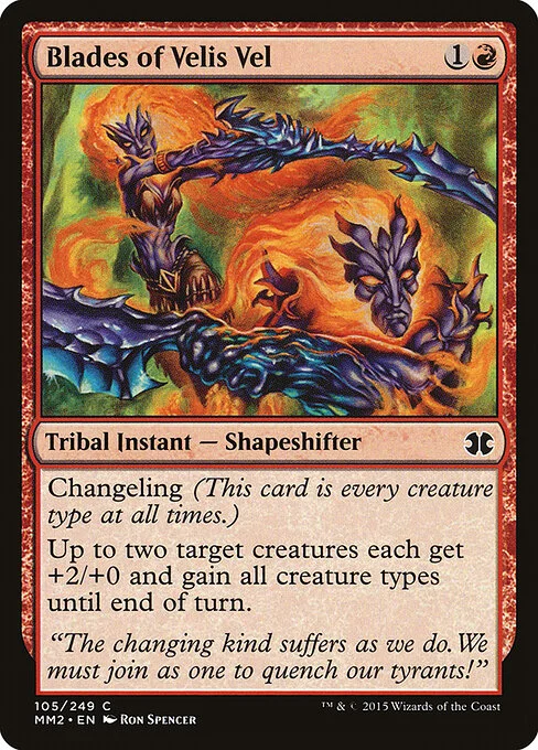 Blades of Velis Vel, carta Magic di tipo Kindred Instant — Shapeshifter illustrata da Ron Spencer