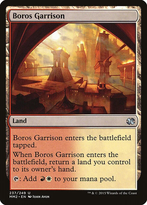Boros Garrison, carta Magic di tipo Land illustrata da John Avon