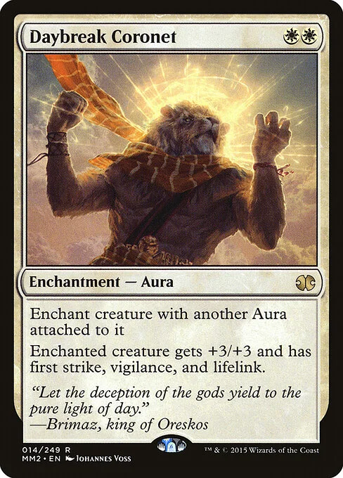 Daybreak Coronet, carta Magic di tipo Enchantment — Aura illustrata da Johannes Voss