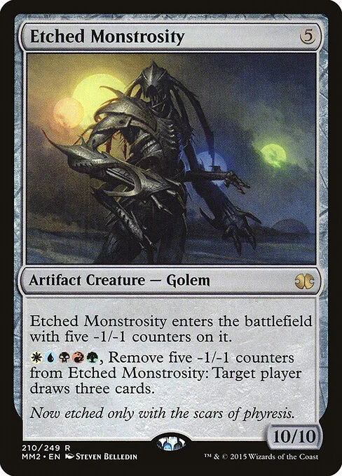 Etched Monstrosity, carta Magic di tipo Artifact Creature — Phyrexian Golem illustrata da Steven Belledin