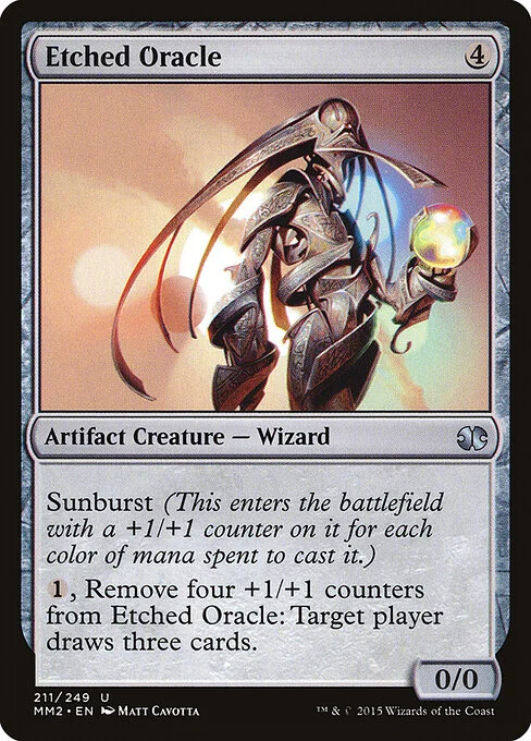 Etched Oracle, carta Magic di tipo Artifact Creature — Wizard illustrata da Matt Cavotta