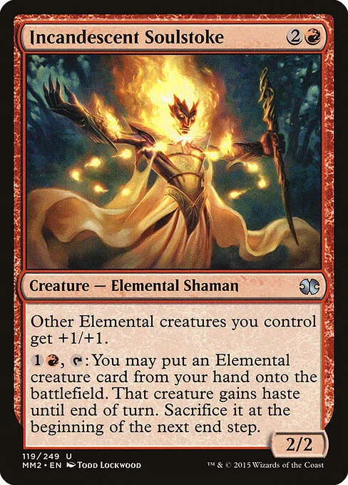 Incandescent Soulstoke, carta Magic di tipo Creature — Elemental Shaman illustrata da Todd Lockwood