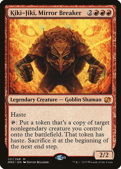 Kiki-Jiki, Mirror Breaker, carta Magic di tipo Legendary Creature — Goblin Shaman illustrata da Steven Belledin
