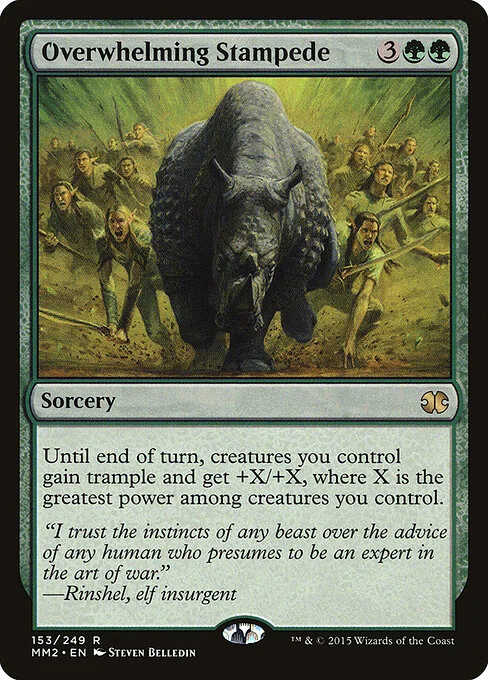Overwhelming Stampede, carta Magic di tipo Sorcery illustrata da Steven Belledin