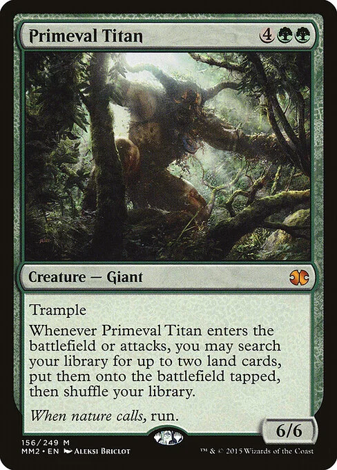 Primeval Titan, carta Magic di tipo Creature — Giant illustrata da Aleksi Briclot
