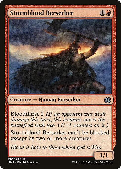 Stormblood Berserker, carta Magic di tipo Creature — Human Berserker illustrata da Min Yum