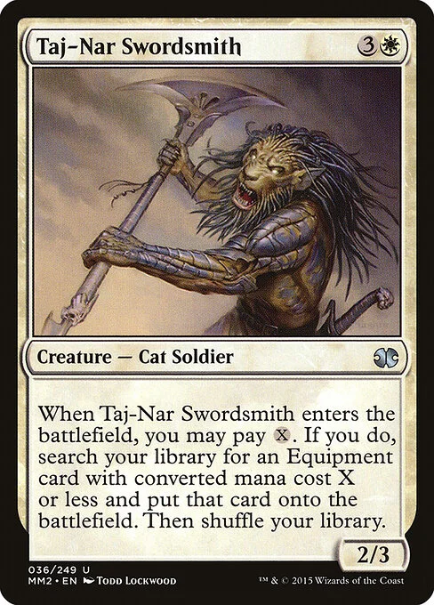 Taj-Nar Swordsmith, carta Magic di tipo Creature — Cat Soldier illustrata da Todd Lockwood