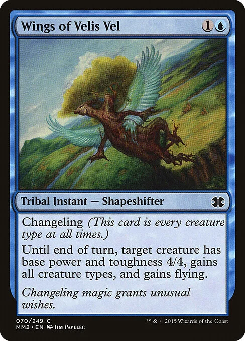 Wings of Velis Vel, carta Magic di tipo Kindred Instant — Shapeshifter illustrata da Jim Pavelec