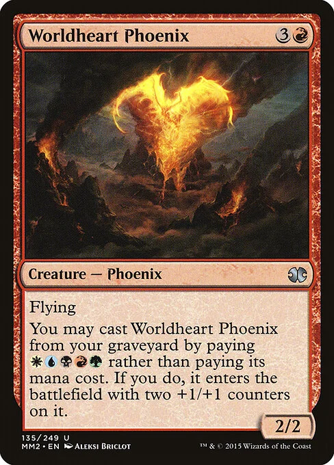 Worldheart Phoenix, carta Magic di tipo Creature — Phoenix illustrata da Aleksi Briclot