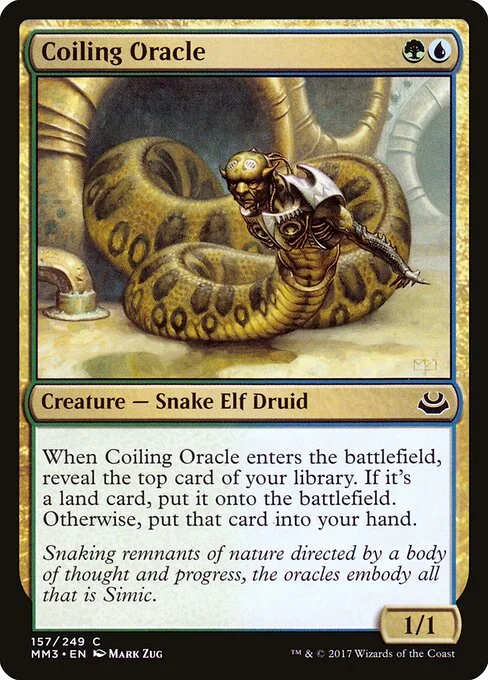 Coiling Oracle, carta Magic di tipo Creature — Snake Elf Druid illustrata da Mark Zug