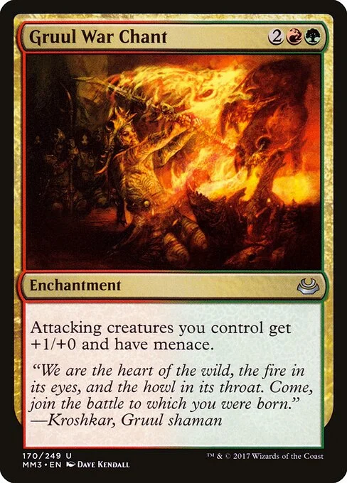 Gruul War Chant, carta Magic di tipo Enchantment illustrata da Dave Kendall