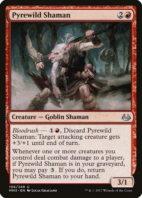 Pyrewild Shaman, carta Magic di tipo Creature — Goblin Shaman illustrata da Lucas Graciano
