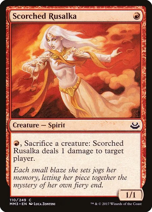 Scorched Rusalka, carta Magic di tipo Creature — Spirit illustrata da Luca Zontini