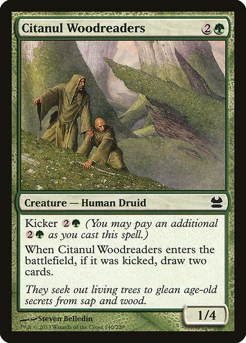 Citanul Woodreaders, carta Magic di tipo Creature — Human Druid illustrata da Steven Belledin