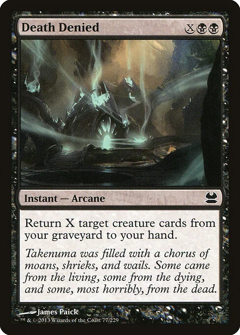 Death Denied, carta Magic di tipo Instant — Arcane illustrata da James Paick