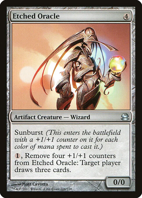 Etched Oracle, carta Magic di tipo Artifact Creature — Wizard illustrata da Matt Cavotta