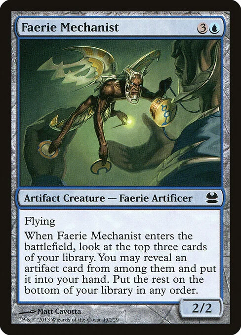 Faerie Mechanist, carta Magic di tipo Artifact Creature — Faerie Artificer illustrata da Matt Cavotta