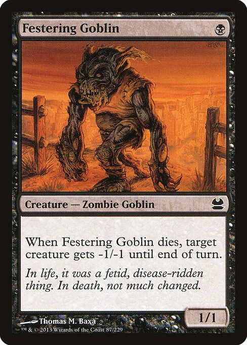 Festering Goblin, carta Magic di tipo Creature — Zombie Goblin illustrata da Thomas M. Baxa