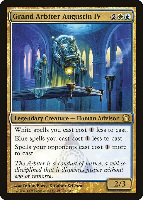 Grand Arbiter Augustin IV, carta Magic di tipo Legendary Creature — Human Advisor illustrata da Zoltan Boros & Gabor Szikszai