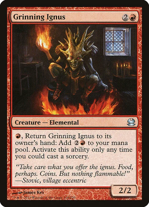 Grinning Ignus, carta Magic di tipo Creature — Elemental illustrata da James Kei