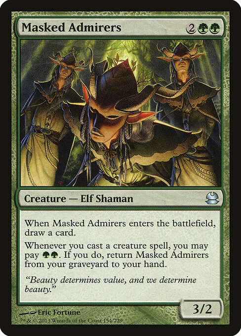 Masked Admirers, carta Magic di tipo Creature — Elf Shaman illustrata da Eric Fortune