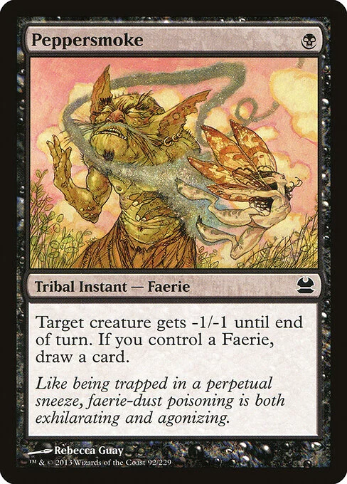 Peppersmoke, carta Magic di tipo Kindred Instant — Faerie illustrata da Rebecca Guay
