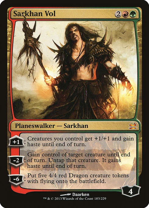Sarkhan Vol, carta Magic di tipo Legendary Planeswalker — Sarkhan illustrata da Daarken