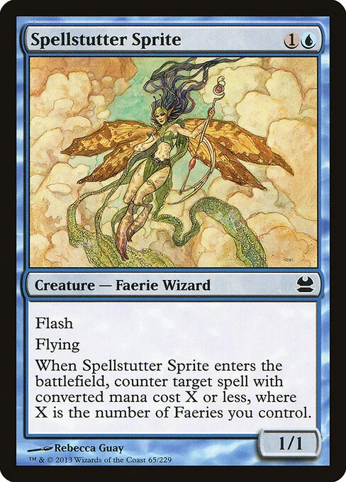 Spellstutter Sprite, carta Magic di tipo Creature — Faerie Wizard illustrata da Rebecca Guay