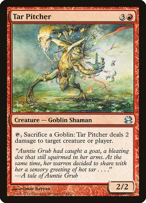 Tar Pitcher, carta Magic di tipo Creature — Goblin Shaman illustrata da Omar Rayyan