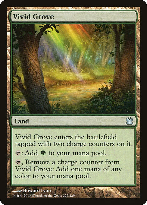Vivid Grove, carta Magic di tipo Land illustrata da Howard Lyon