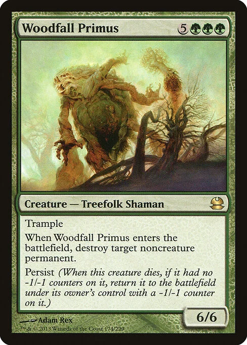 Woodfall Primus, carta Magic di tipo Creature — Treefolk Shaman illustrata da Adam Rex