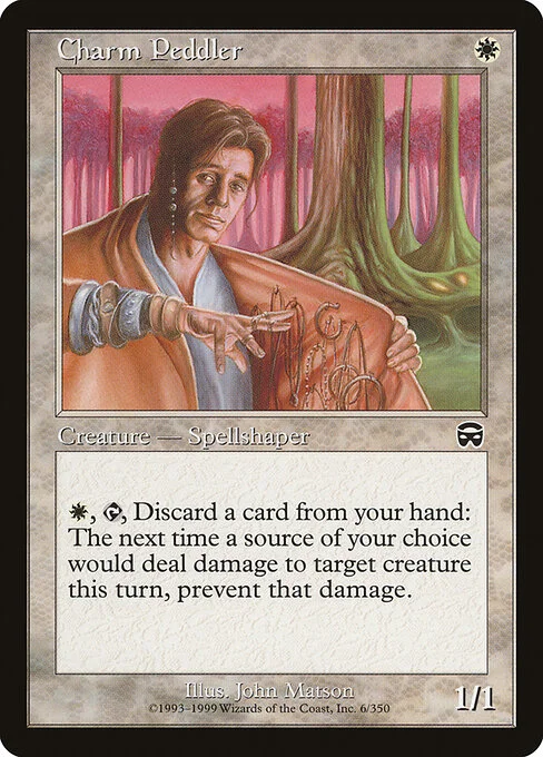 Charm Peddler, carta Magic di tipo Creature — Human Spellshaper illustrata da John Matson