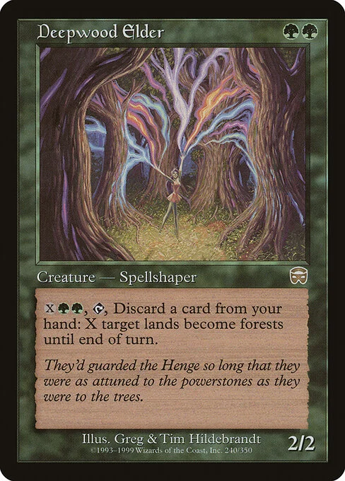 Deepwood Elder, carta Magic di tipo Creature — Dryad Spellshaper illustrata da Greg Hildebrandt & Tim Hildebrandt