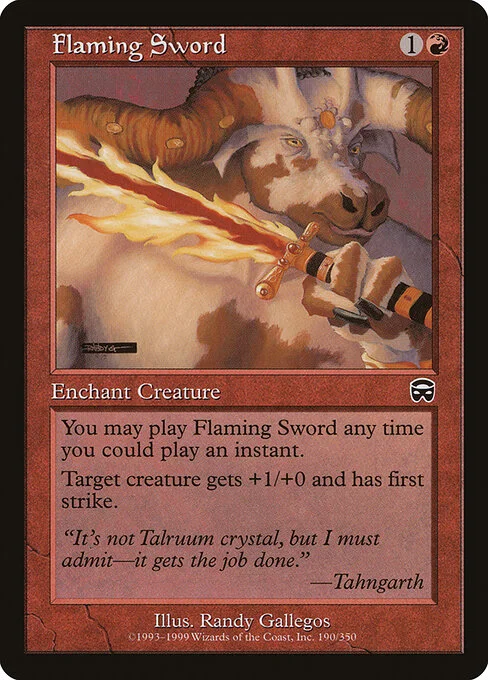 Flaming Sword, carta Magic di tipo Enchantment — Aura illustrata da Randy Gallegos