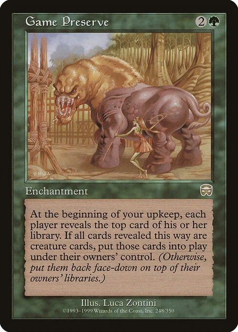 Game Preserve, carta Magic di tipo Enchantment illustrata da Luca Zontini