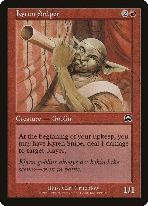 Kyren Sniper, carta Magic di tipo Creature — Goblin illustrata da Carl Critchlow