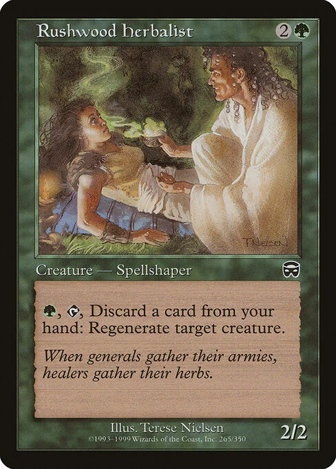 Rushwood Herbalist, carta Magic di tipo Creature — Human Spellshaper illustrata da Terese Nielsen