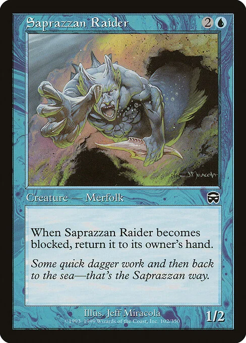 Saprazzan Raider, carta Magic di tipo Creature — Merfolk illustrata da Jeff Miracola
