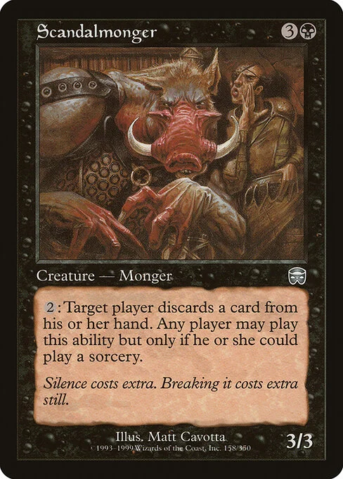 Scandalmonger, carta Magic di tipo Creature — Boar Monger illustrata da Matt Cavotta