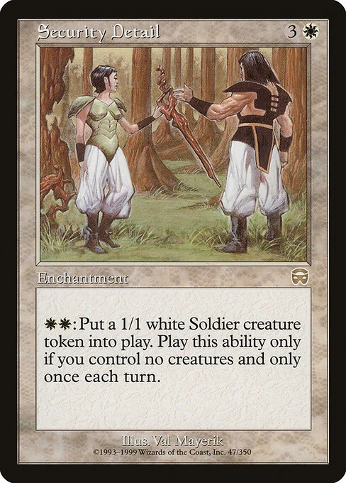 Security Detail, carta Magic di tipo Enchantment illustrata da Val Mayerik