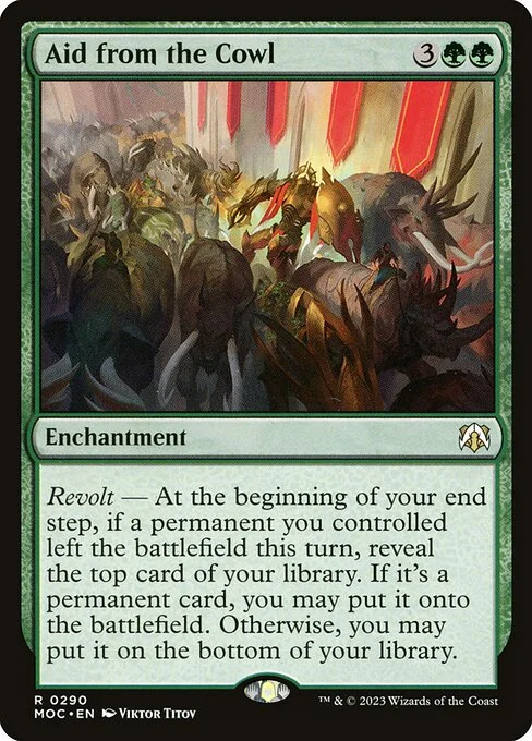 Aid from the Cowl, carta Magic di tipo Enchantment illustrata da Viktor Titov