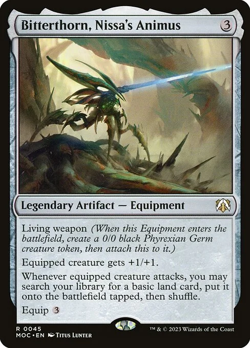 Bitterthorn, Nissa's Animus, carta Magic di tipo Legendary Artifact — Equipment illustrata da Titus Lunter