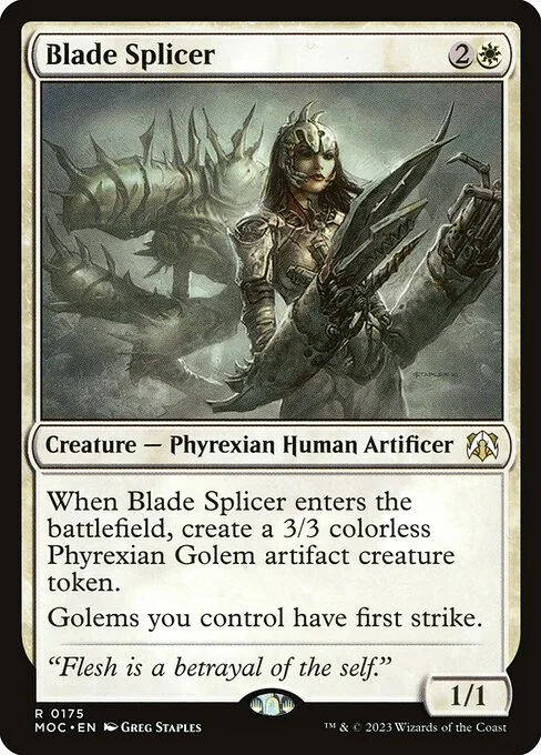 Blade Splicer, carta Magic di tipo Creature — Phyrexian Human Artificer illustrata da Greg Staples