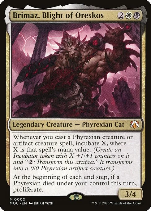 Brimaz, Blight of Oreskos, carta Magic di tipo Legendary Creature — Phyrexian Cat illustrata da Uriah Voth